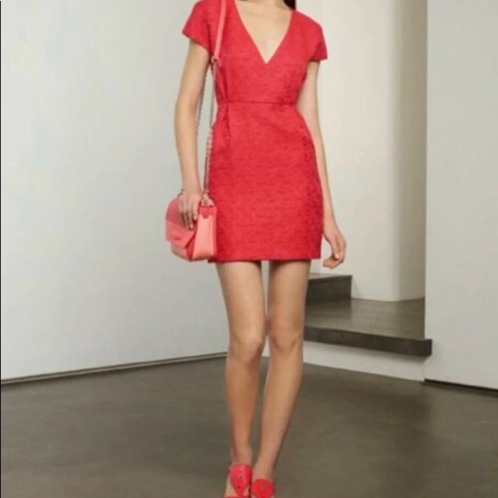 LONGCHAMP Cocktail V-neck Dress Size 40 Watermelon Red 4918
